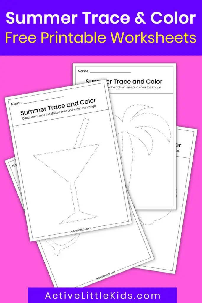 Summer trace and color worksheets - Active Little Kids