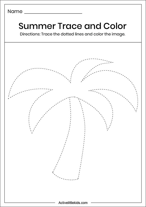 Summer tree trace and color worksheets