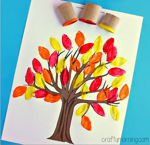 Toilet Paper Roll Leaf Stamping Fall Tree