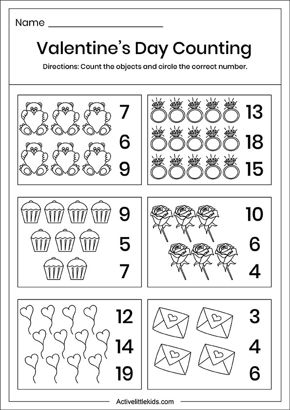 Valentines day counting worksheet
