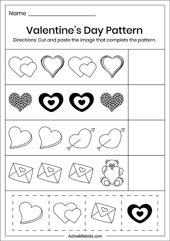 Valentines day pattern worksheet