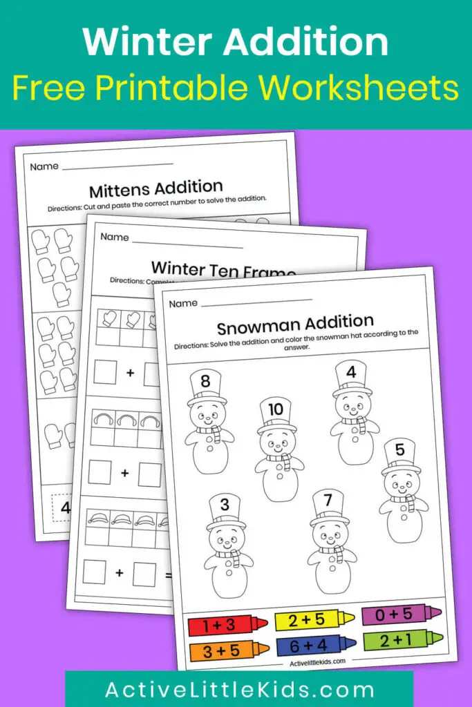 winter addition worksheets for kindergarten pin