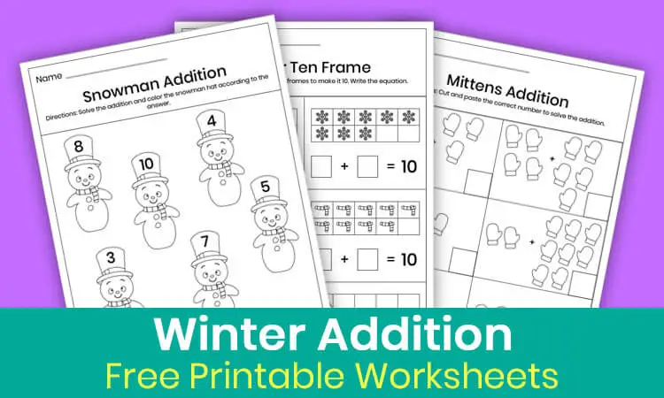 Winter Addition Worksheets for Kindergarten