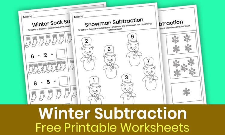 Winter subtraction worksheets for kindergarten