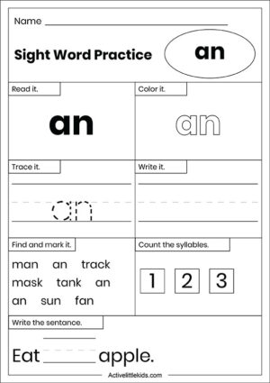 75 Printable kindergarten sight words worksheets - Active Little Kids