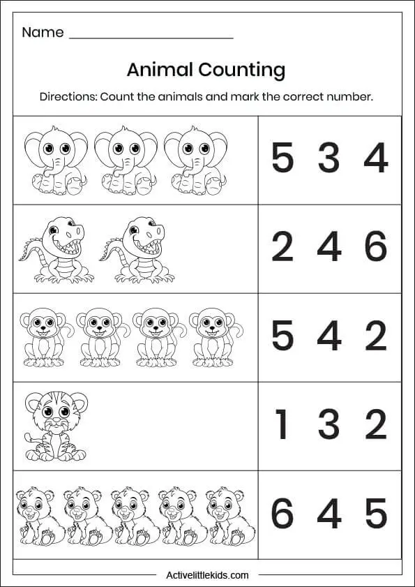 animal counting worksheets for preschool