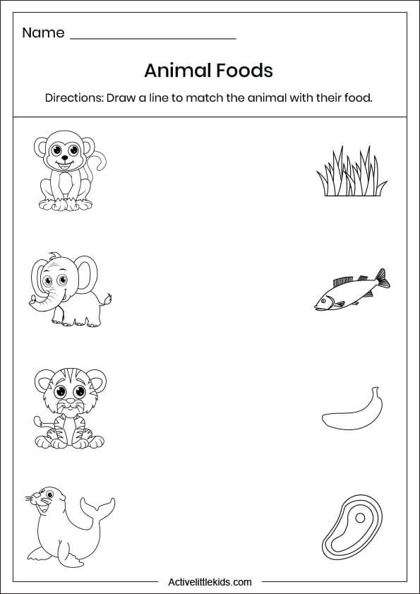 animals and food worksheets