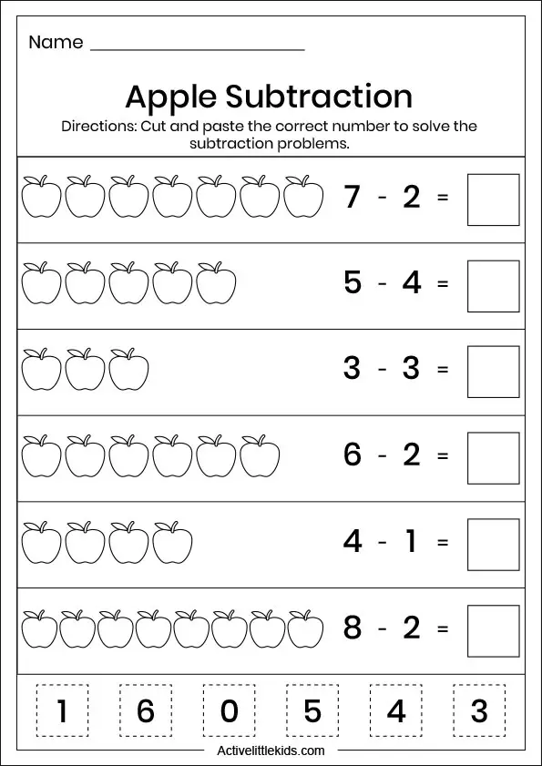 apple subtraction worksheets