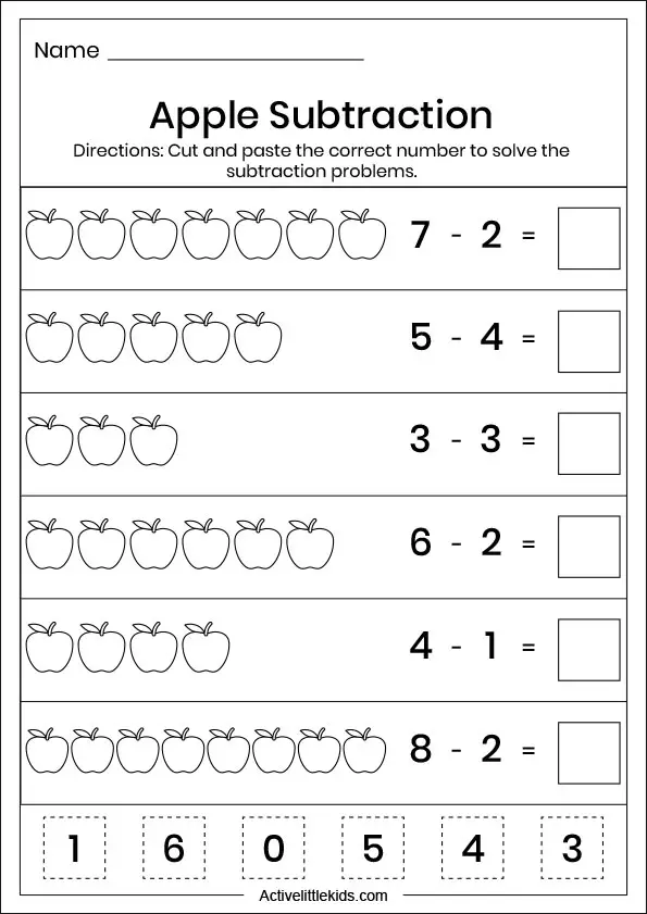 subtraction worksheets for kindergarten