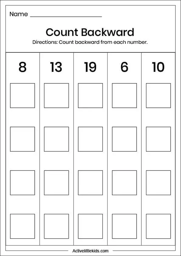 back counting worksheet