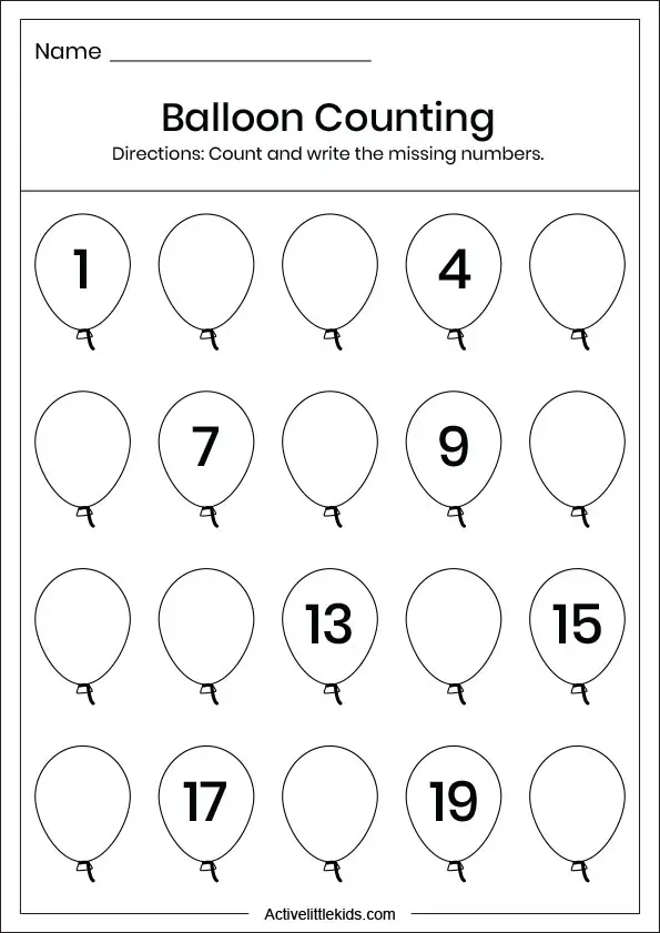 balloon counting worksheet
