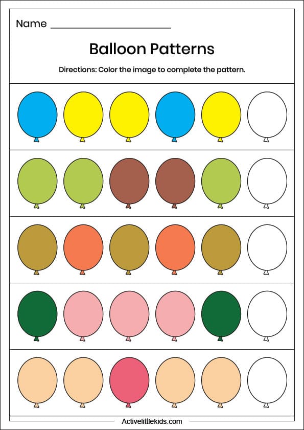 balloon pattern worksheet