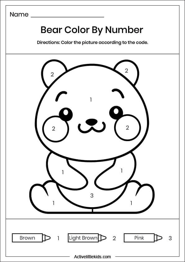 bear color by number worksheet
