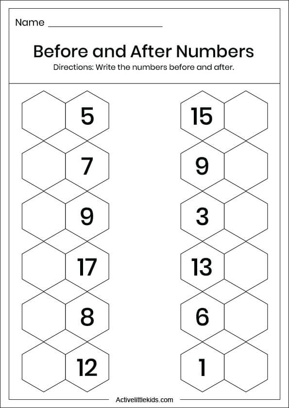 before and after numbers worksheets