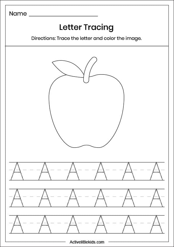 capital letter a tracing worksheet