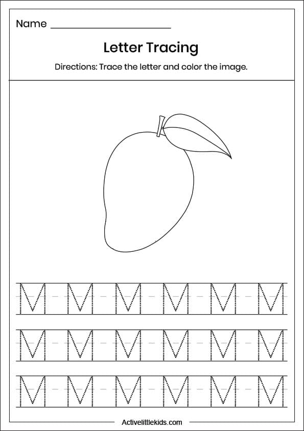 capital letter m tracing worksheet