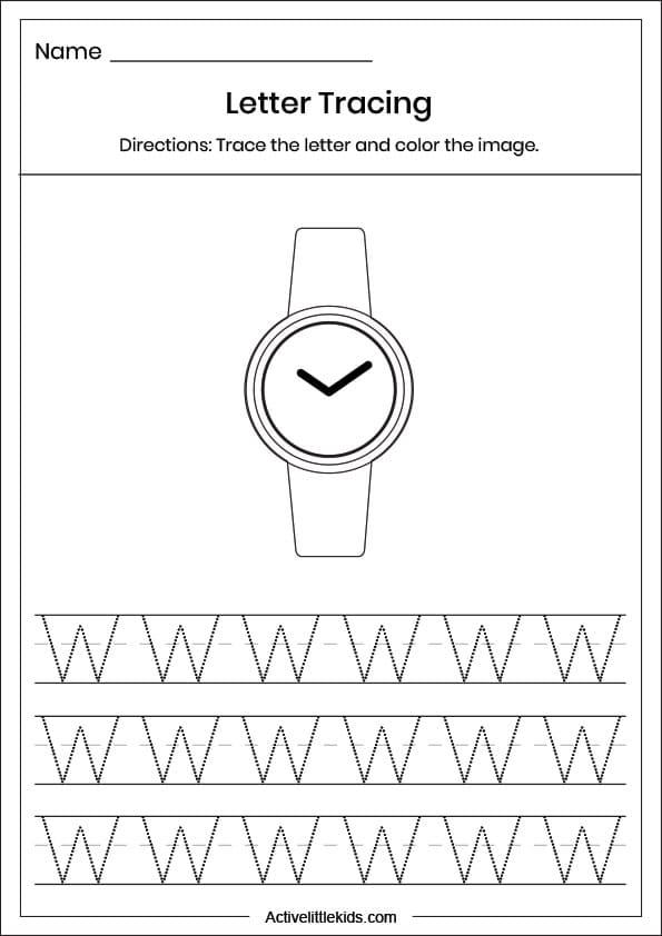 capital letter w tracing worksheet