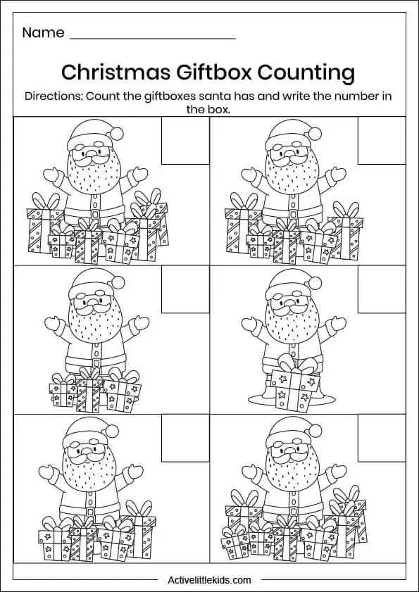 christmas giftbox counting worksheet