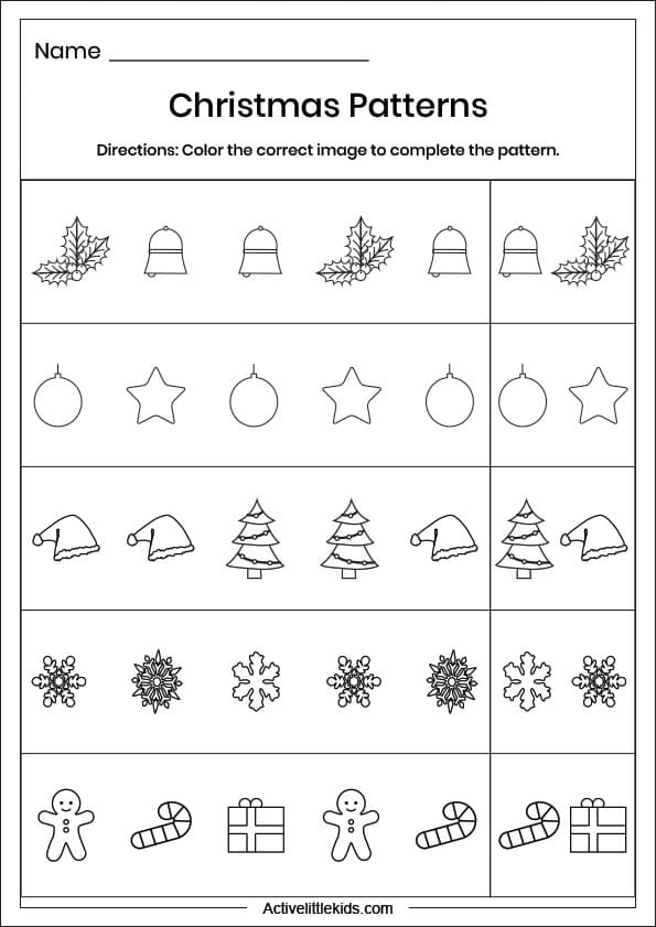 christmas pattern worksheet