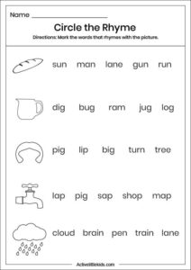 Free Rhyming Words Worksheets for Kindergarten - Active Little Kids