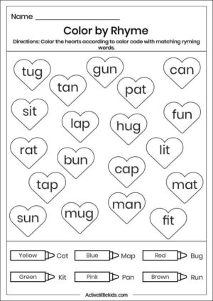 Free Rhyming Words Worksheets for Kindergarten - Active Little Kids