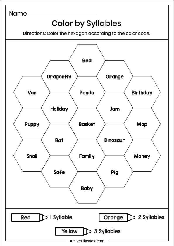 color by syllables worksheet