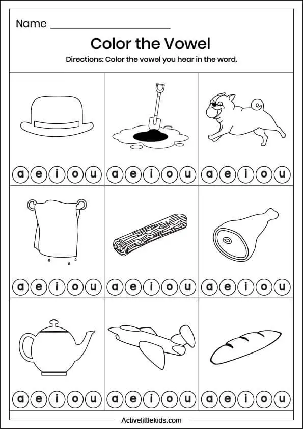 color the vowel worksheet