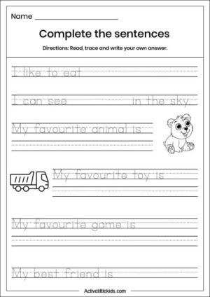 Free Kindergarten Writing Sentences Worksheets - Active Little Kids