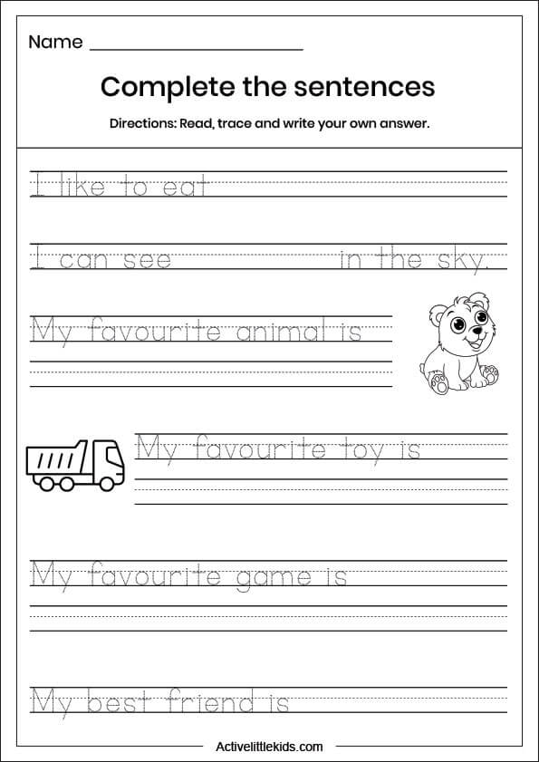 complete the sentence worksheet