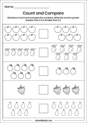 Comparing Numbers Worksheets for Kindergarten - Active Little Kids