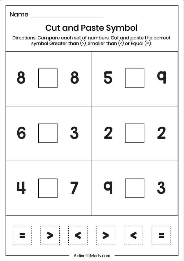 cut and paste comparing number worksheet