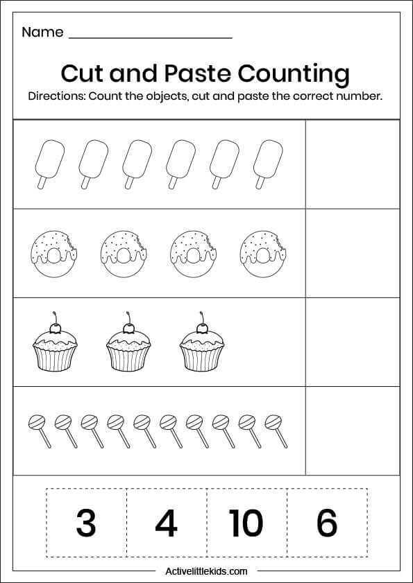 cut and paste counting worksheet