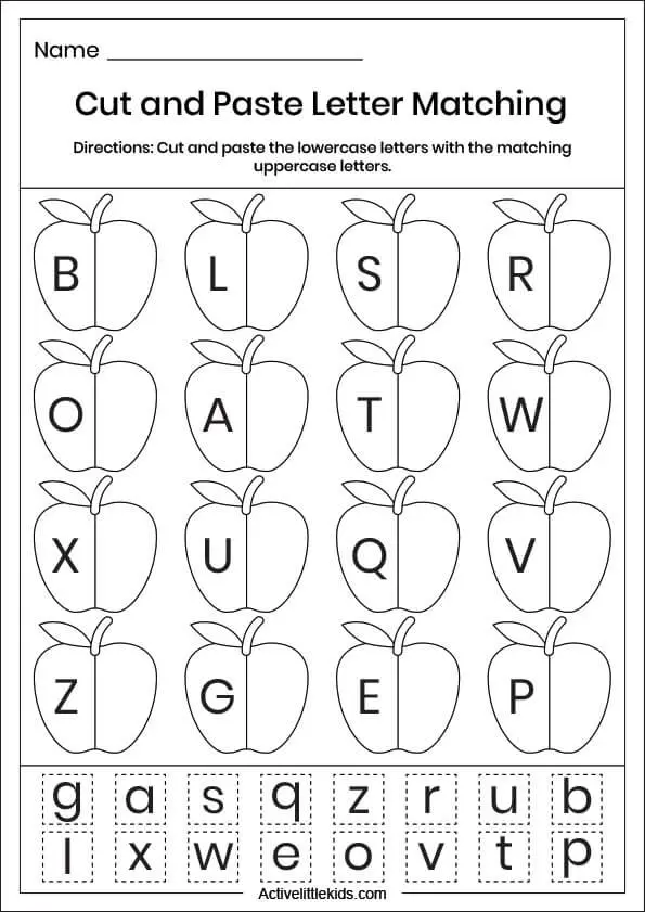 cut and paste letter matching worksheet