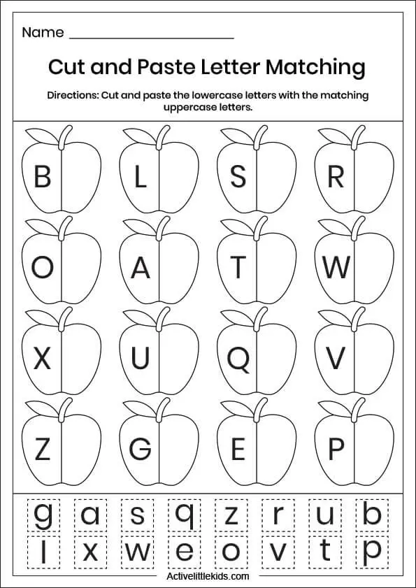 Matching Upper and Lowercase Letters Worksheets - Active Little Kids