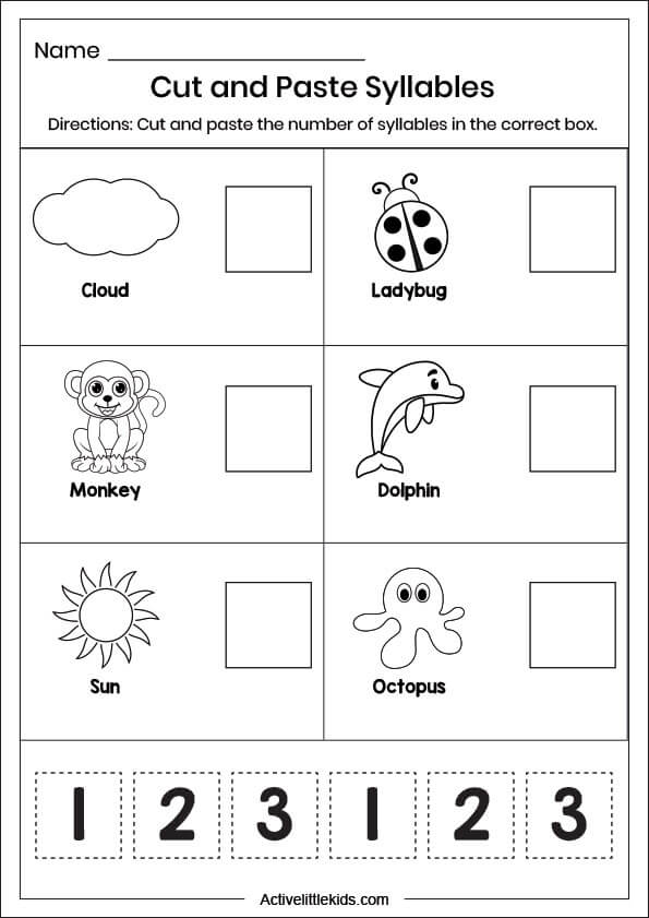 cut and paste syllables worksheet