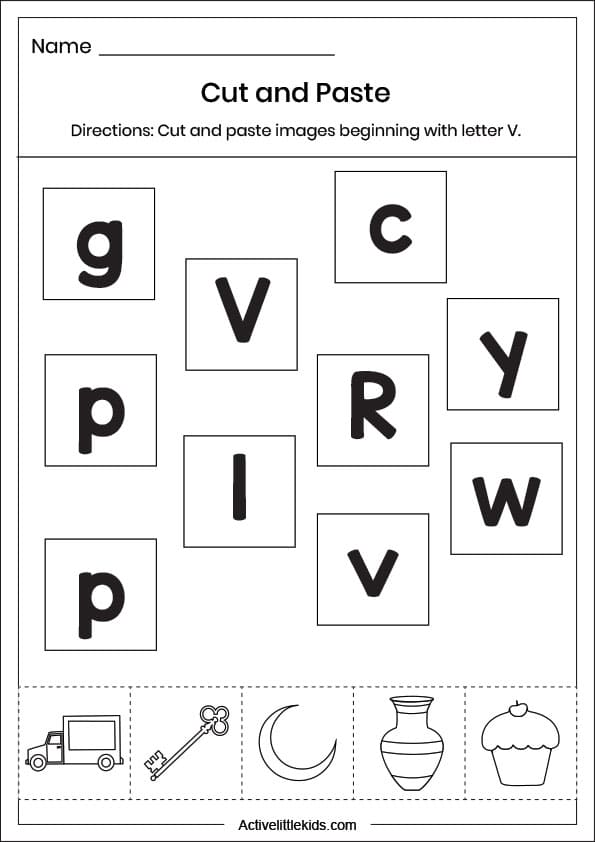 cut paste letter v worksheet