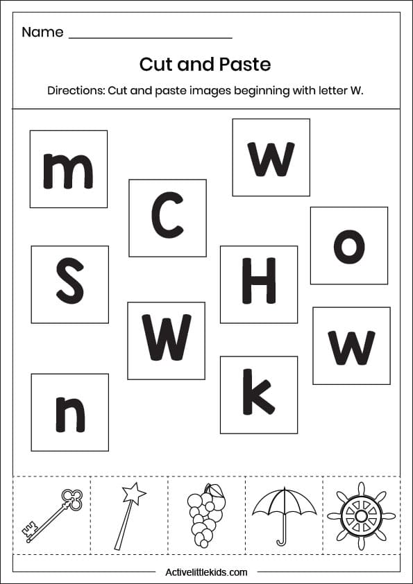 cut paste letter w worksheet