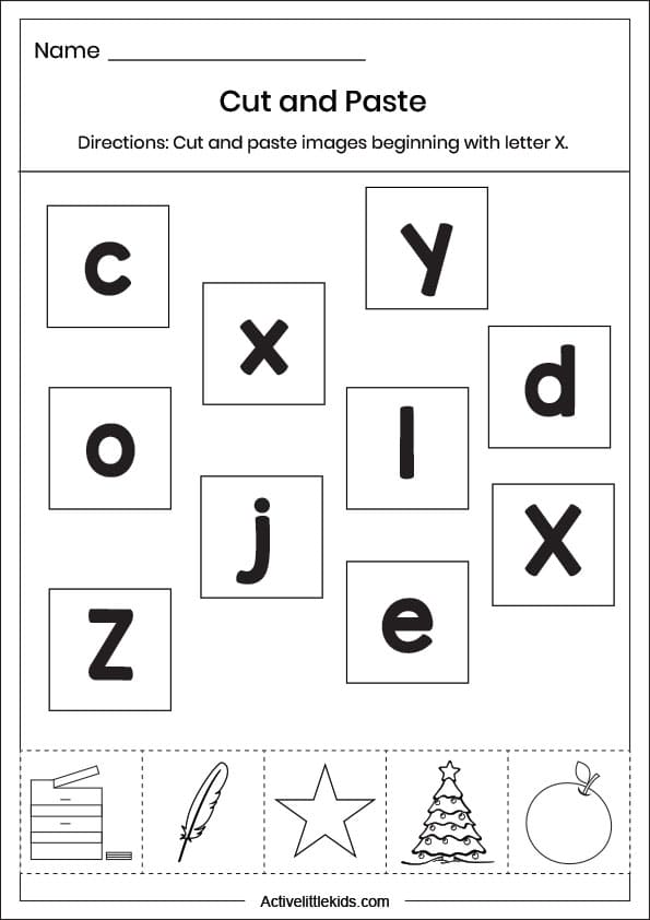 cut paste letter x worksheet