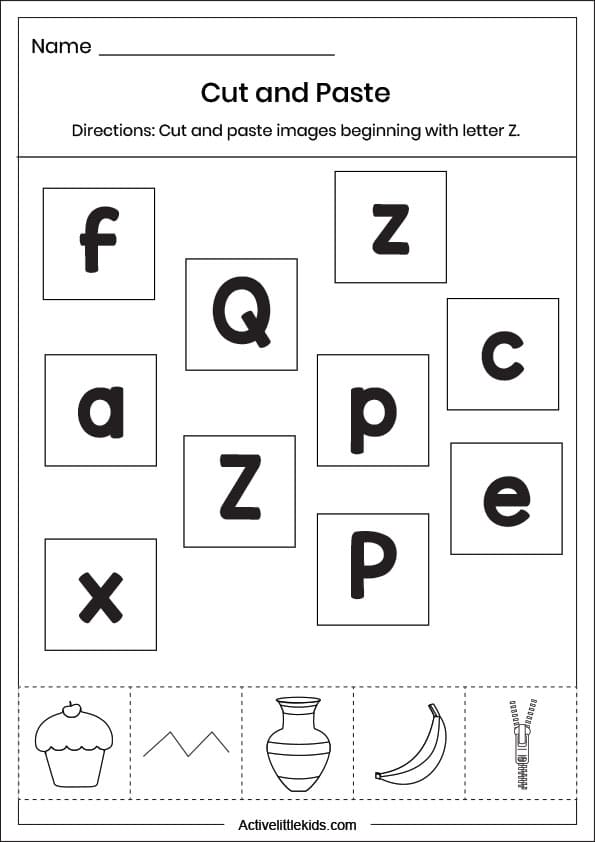 cut paste letter z worksheet