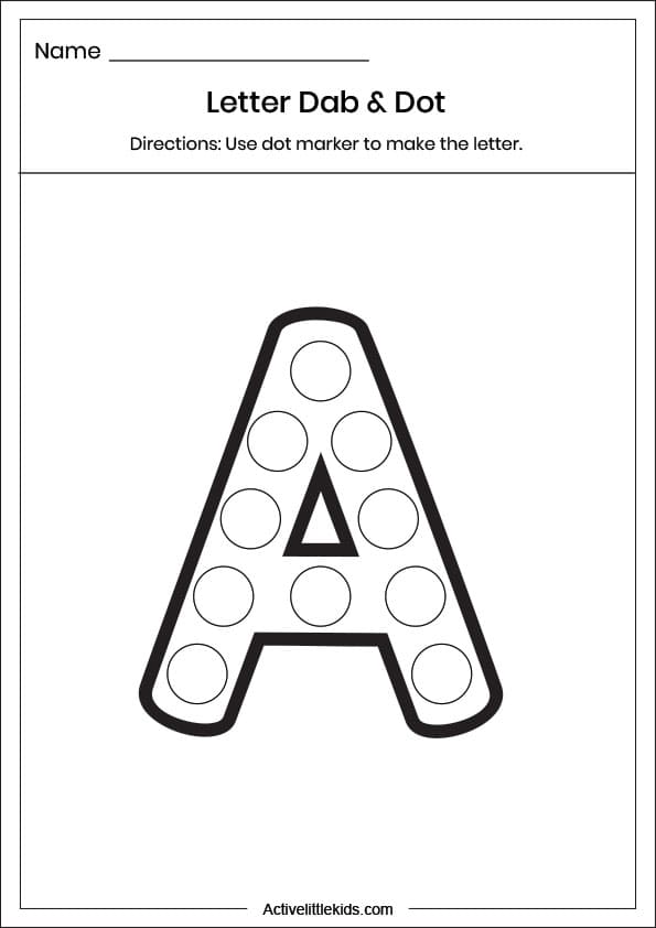 dab and dot letter a worksheet