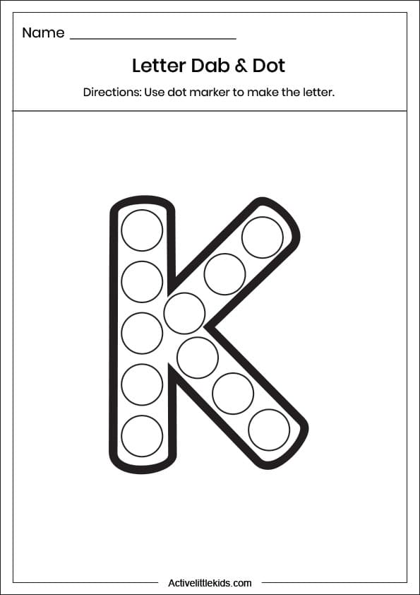 dab dot letter k worksheet