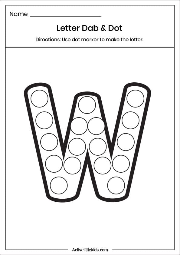 dab dot letter w worksheet