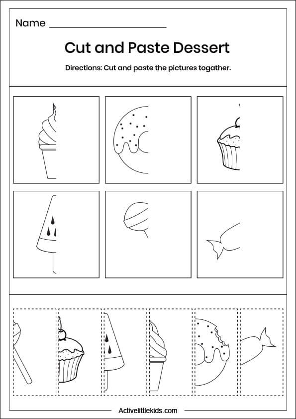 dessert cut and paste worksheet