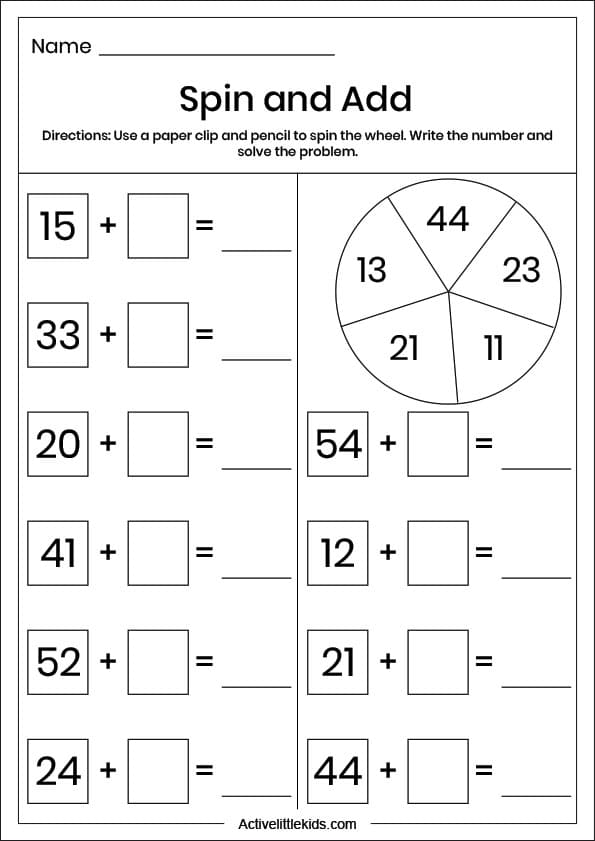double digit spin and add worksheet