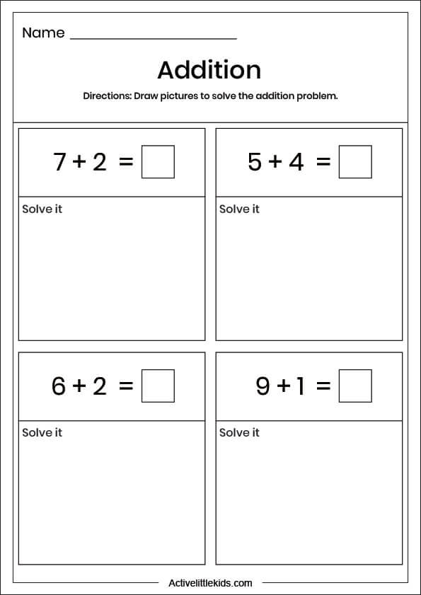 draw to solve horizontal addition worksheet