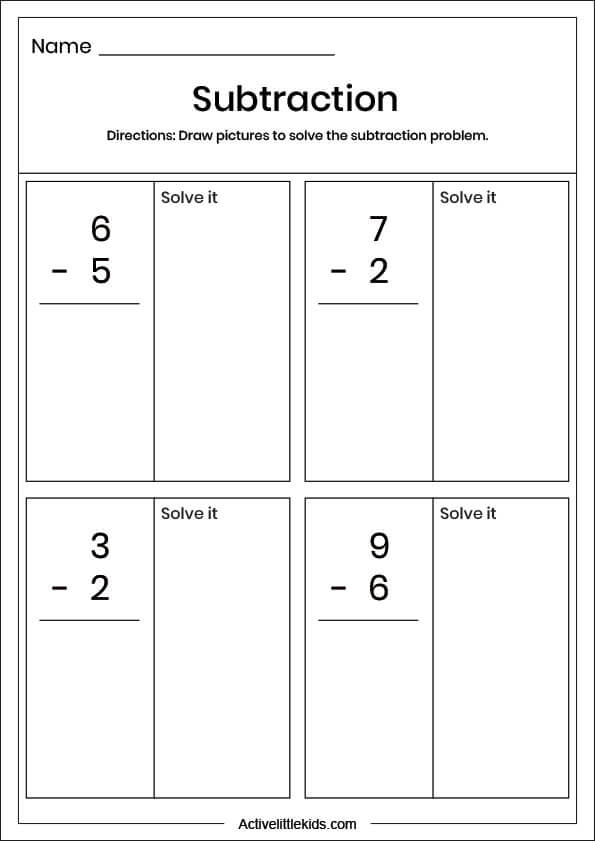draw to solve vertical subtraction worksheet