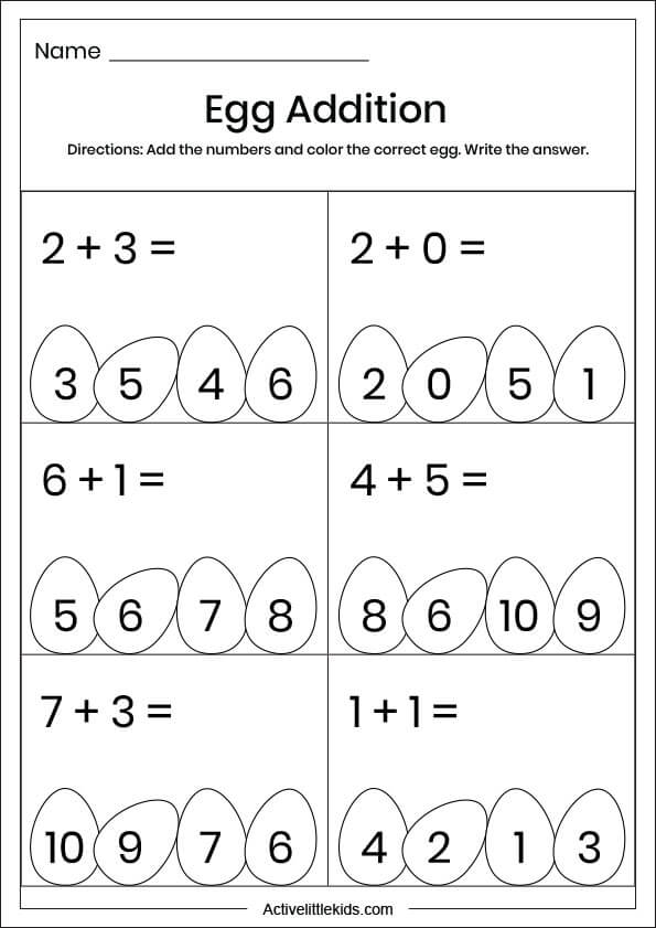 egg addition worksheets for preschool