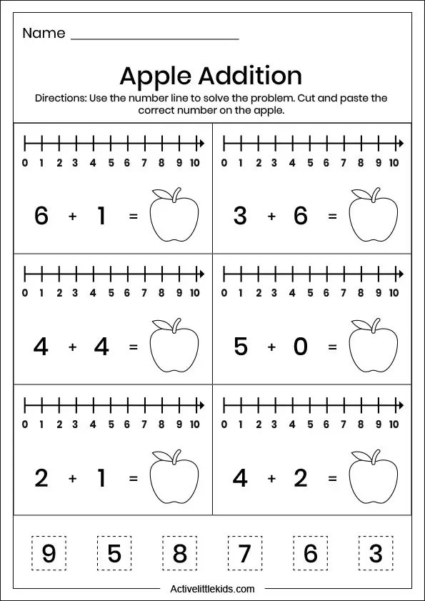 fall apple addition worksheets