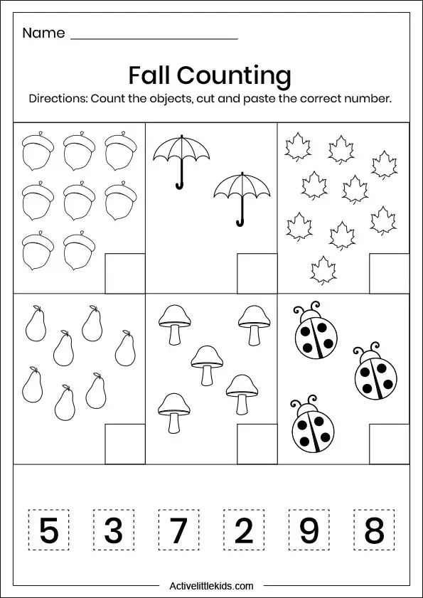 fall counting worksheets