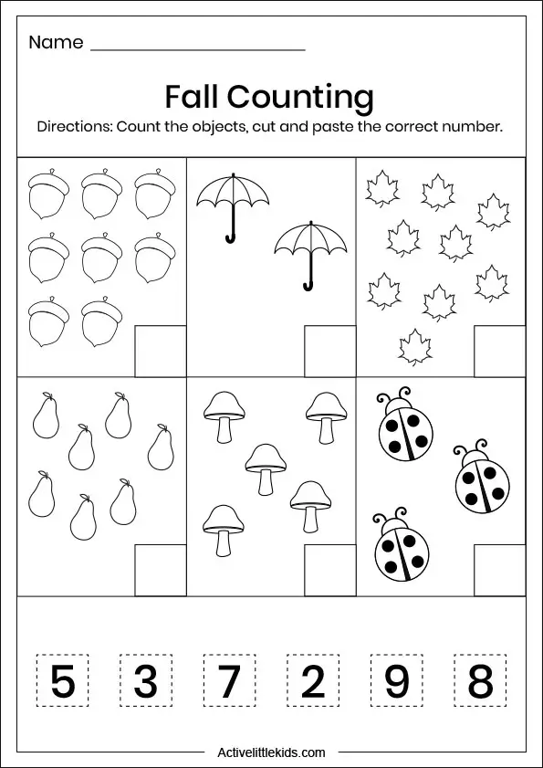 Fall math worksheets for kindergarten - Active Little Kids